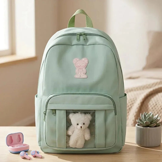 Mint Green Backpack with Multiple Pockets – Cute Casual Daypack for School & Travel