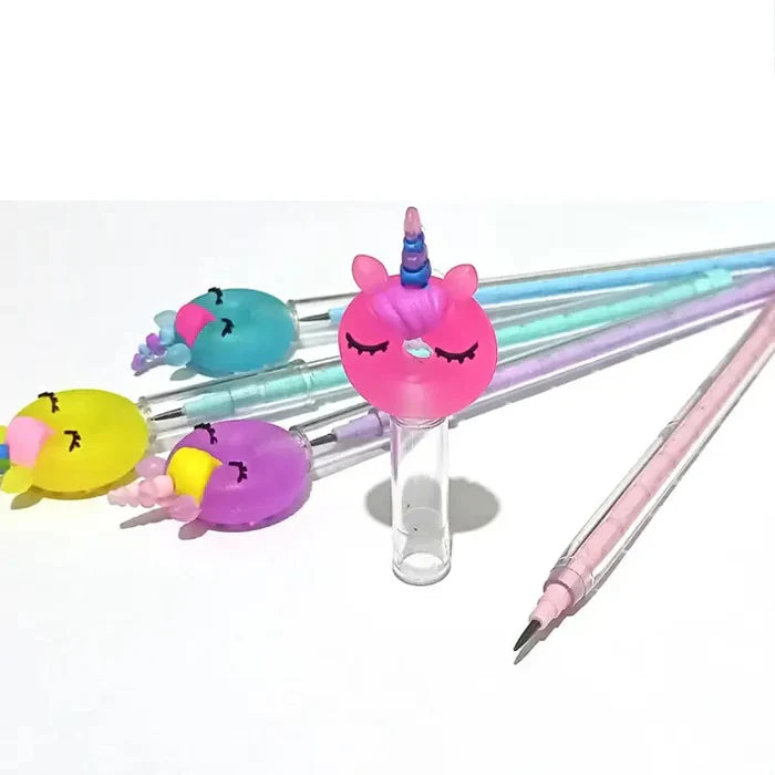 Kids Unicorn Pencil Set with Donut Head & Dice Top – No Sharpening Needed